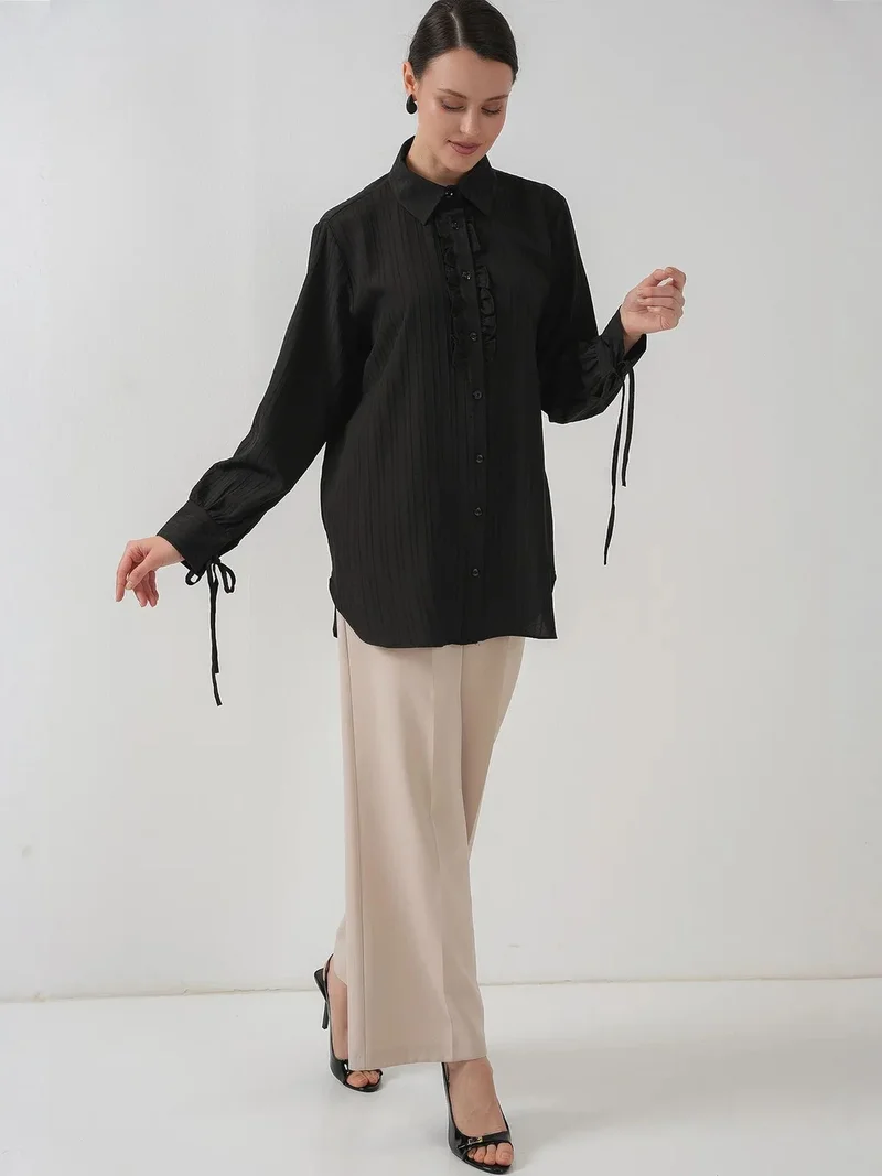Big Dart Black BDART Ruffle Detailed Textured Shirt for Women | Best Price UAE
